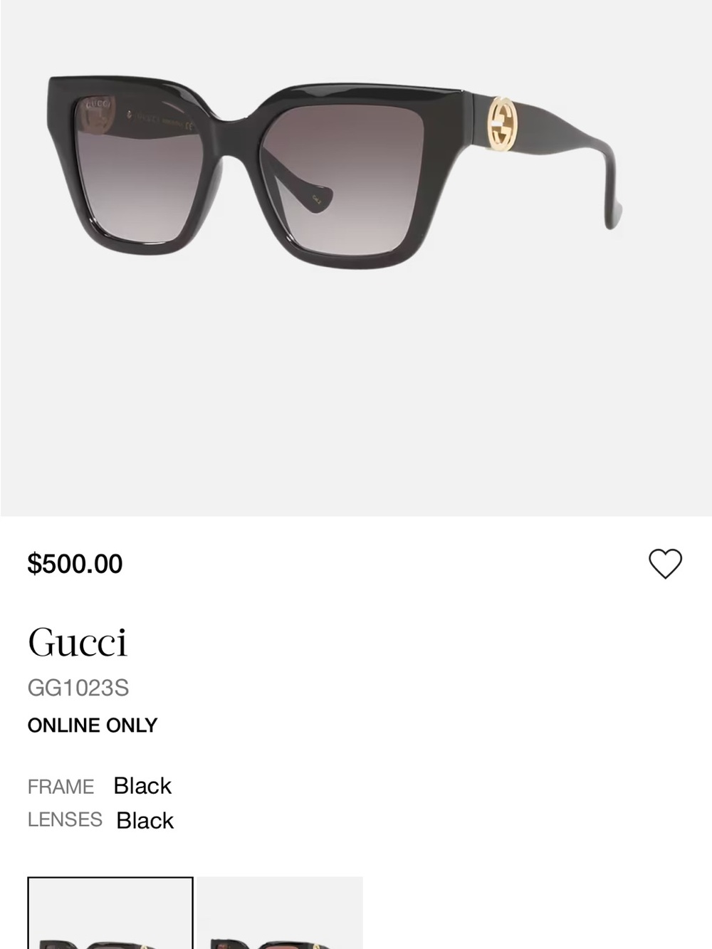 Gucci Black Square Sunglasses with Gold GG Logo